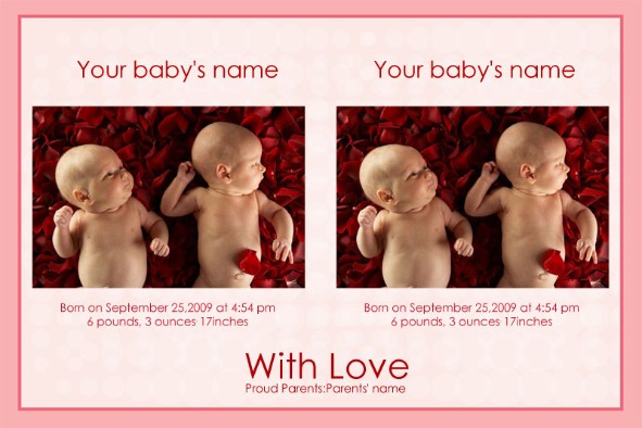 家族 photo templates 双子のベビーの誕生のお知らせ2